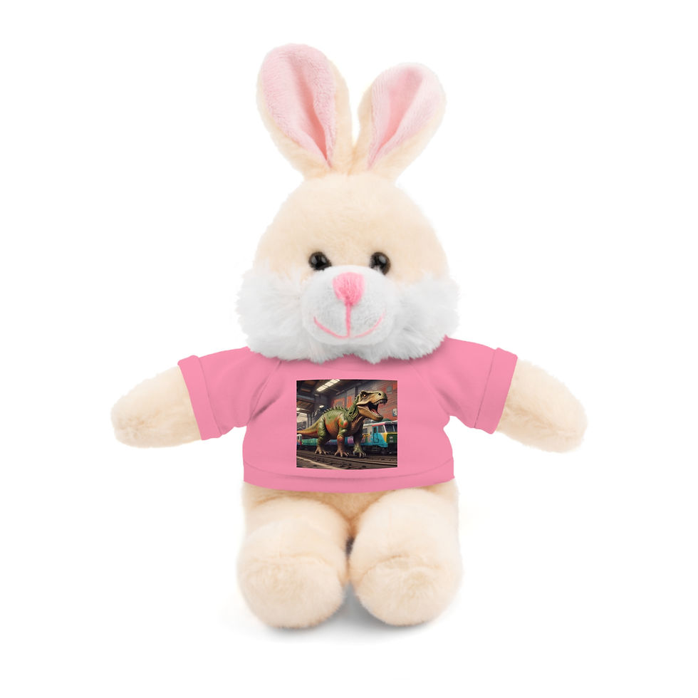 Thumbnail: Dino on the Tracks – Adorable Stuffed Animal with Custom Tee