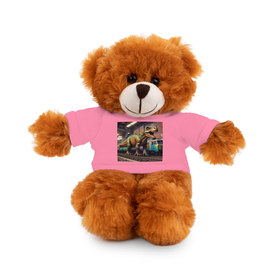 Thumbnail: Dino on the Tracks – Adorable Stuffed Animal with Custom Tee