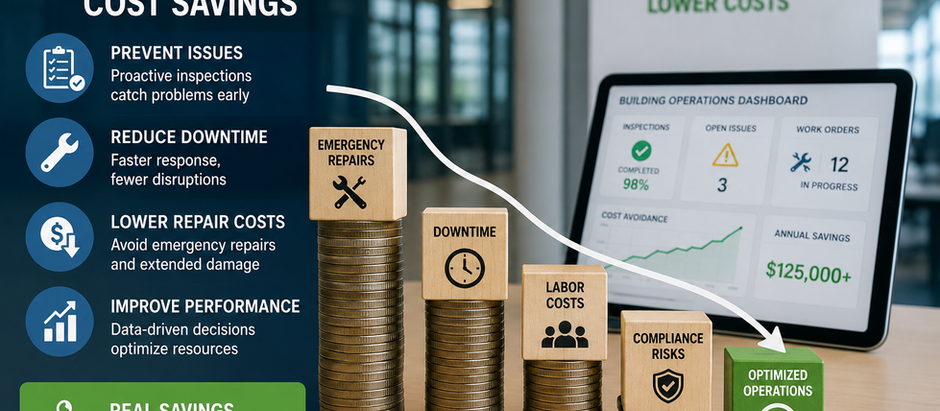 A digital interface showing real-time, verifiable proof of building operations, including time-stamped inspection workflows and centralized department data.
