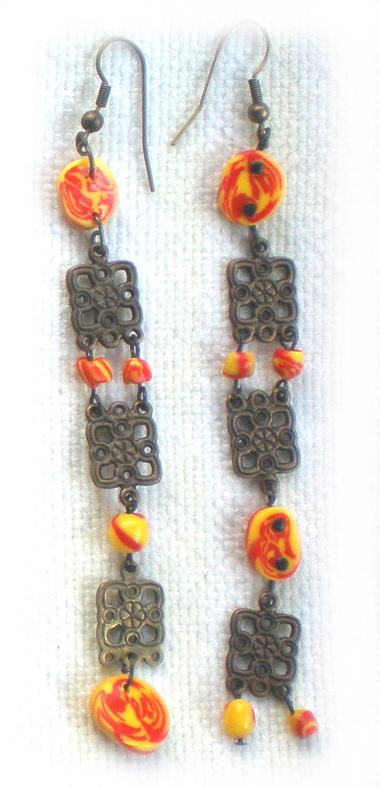 Earrings Yellow-Red beads