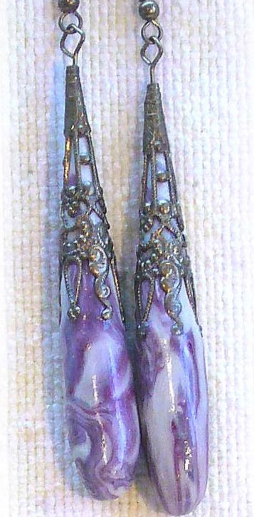 Thumbnail: Earrings Purple marble in metal cone