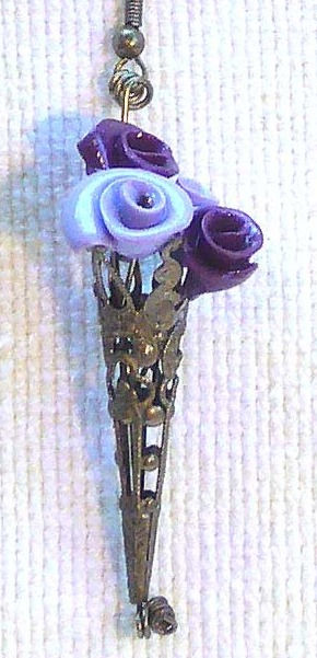 Thumbnail: Earrings Purple flowers in metal cone