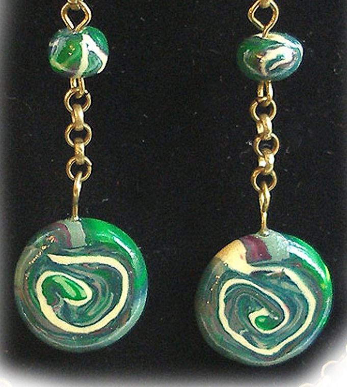 Thumbnail: Earrings Dark-green swirl