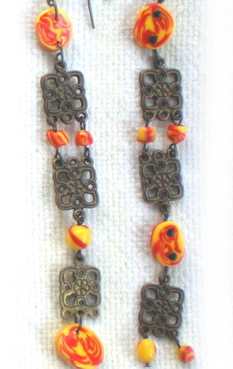 Thumbnail: Earrings Yellow-Red beads