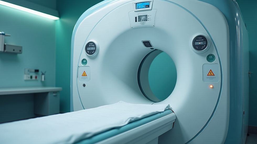 Close-up view of a CT scan machine in a hospital setting