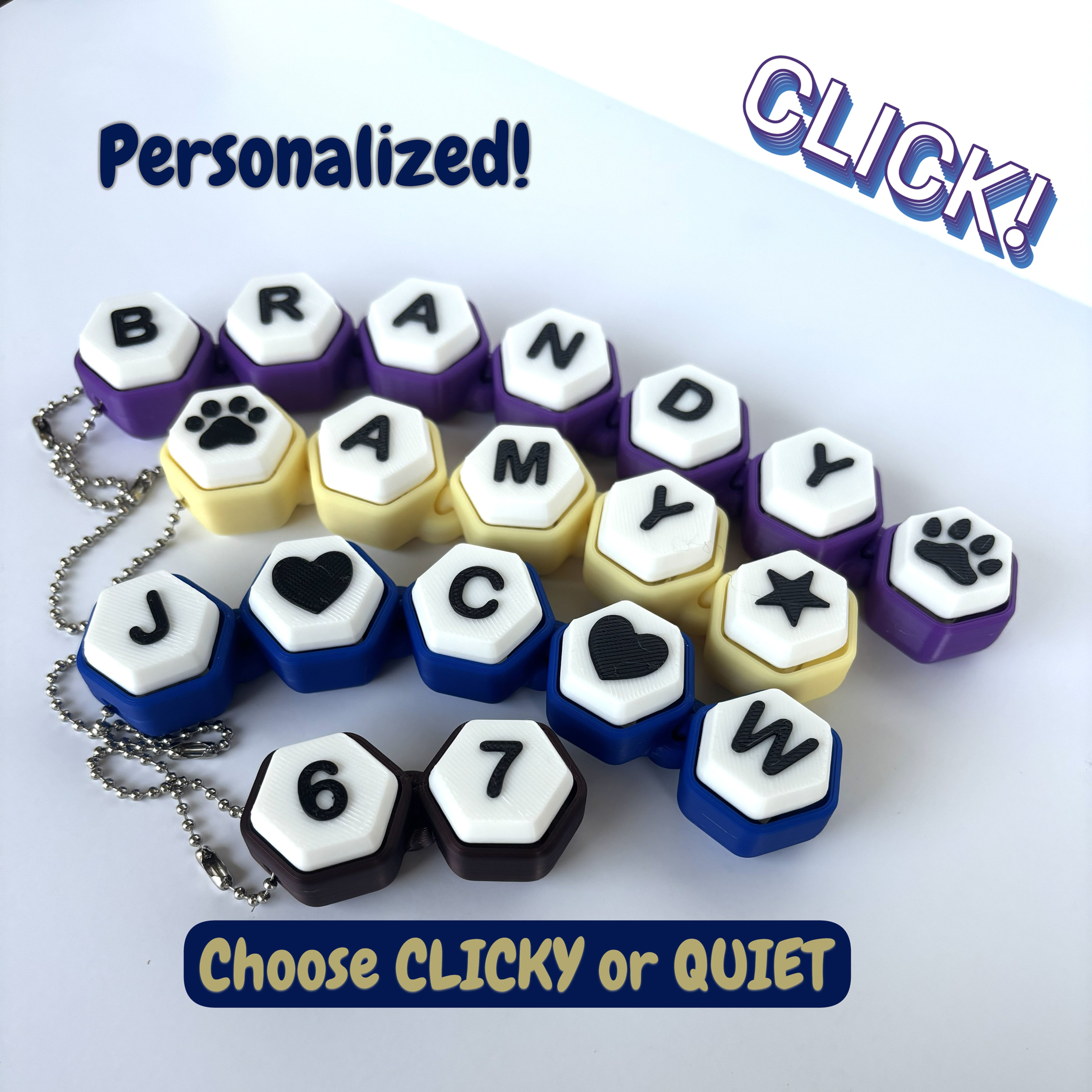 Personalized Name Fidget Clicker Keychains