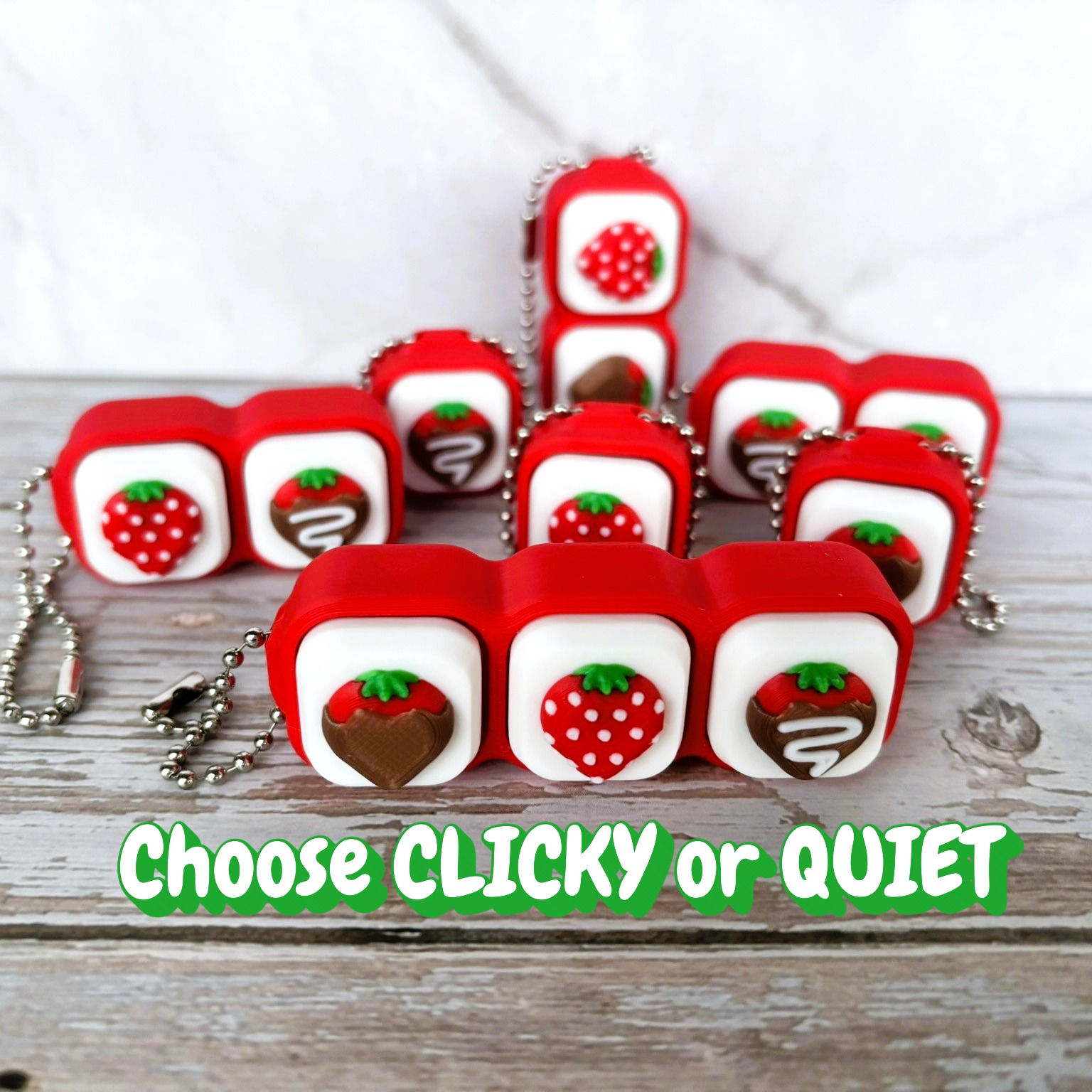 Strawberries Chocolate Fruit Fidget Clicker Keychains | Summer Fun