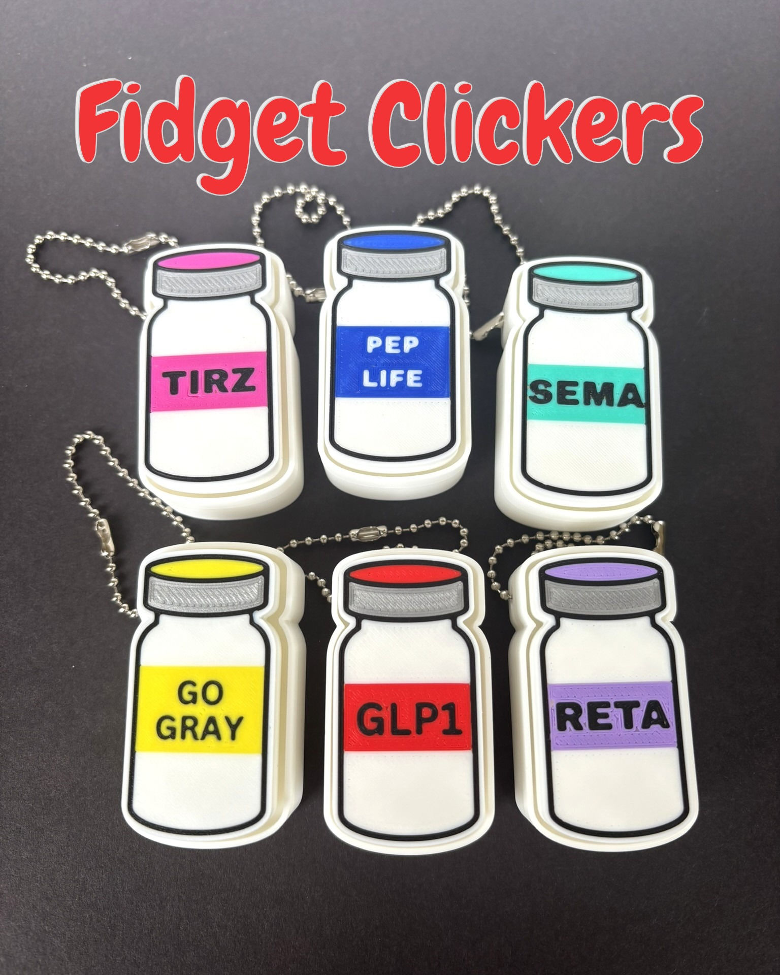 Peptide Vial Fidget Clicker Keychains
