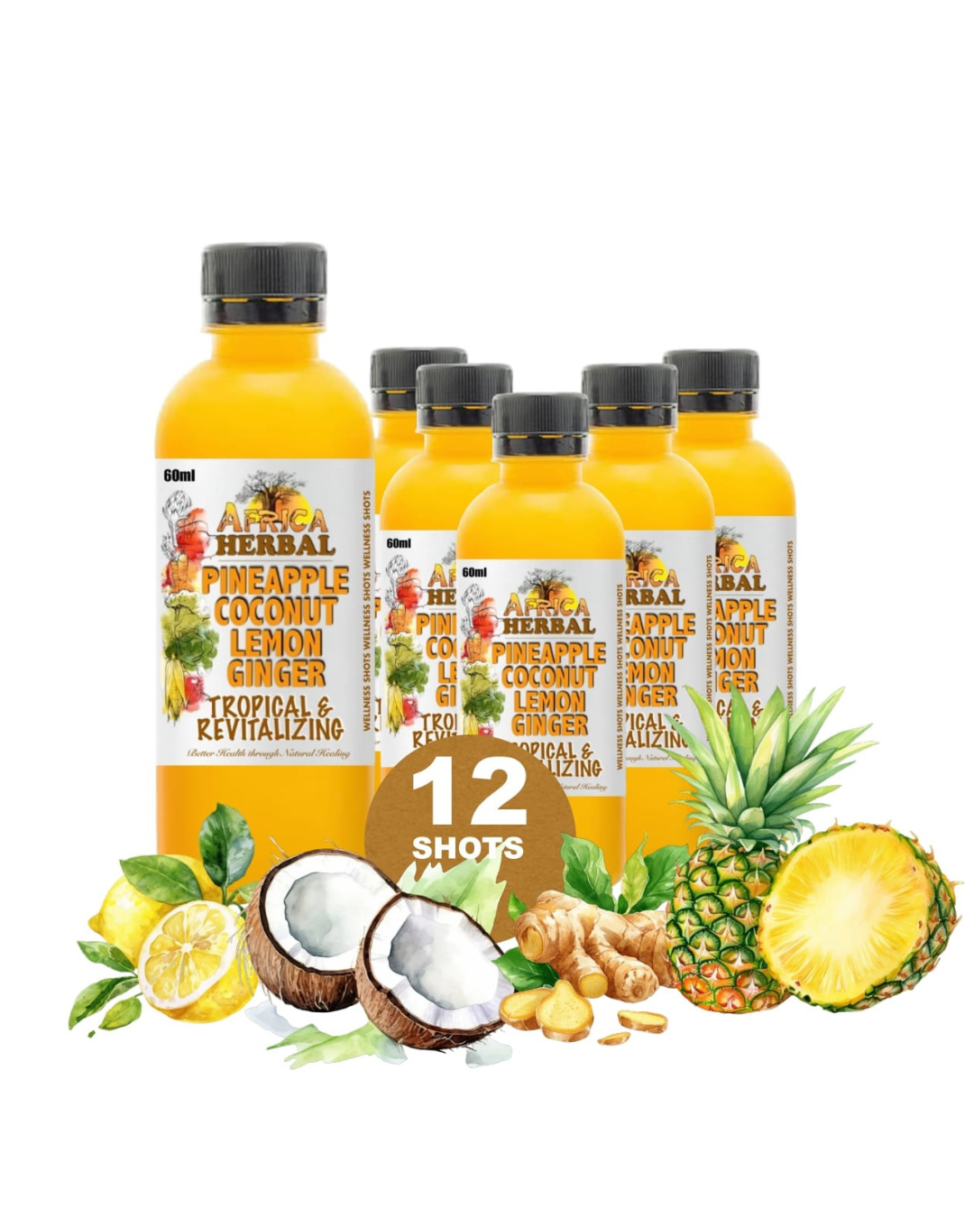 PINEAPPLE, COCONUT, LEMON & GINGER (12X60ml) WELLNESS SHOTS