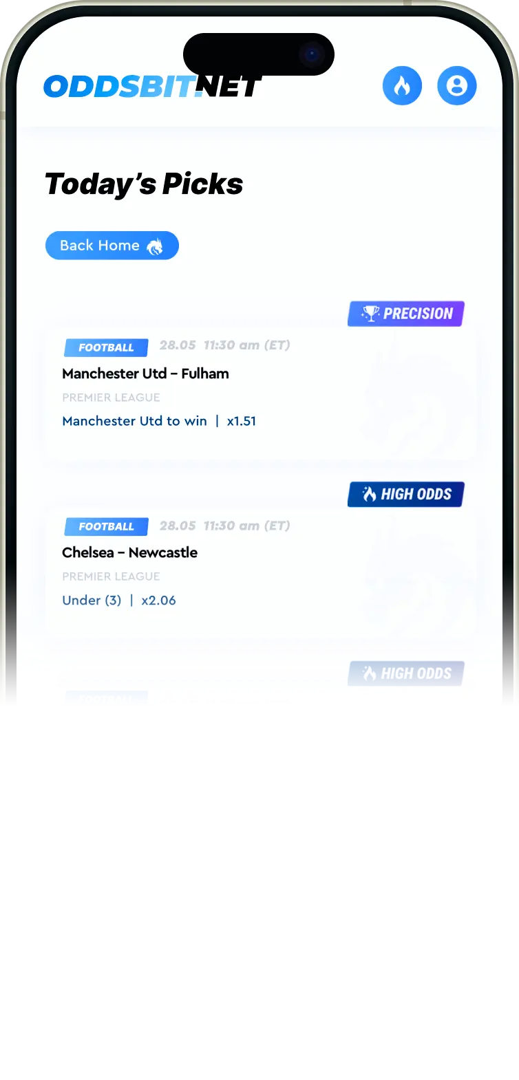 phone screen showing football predictions