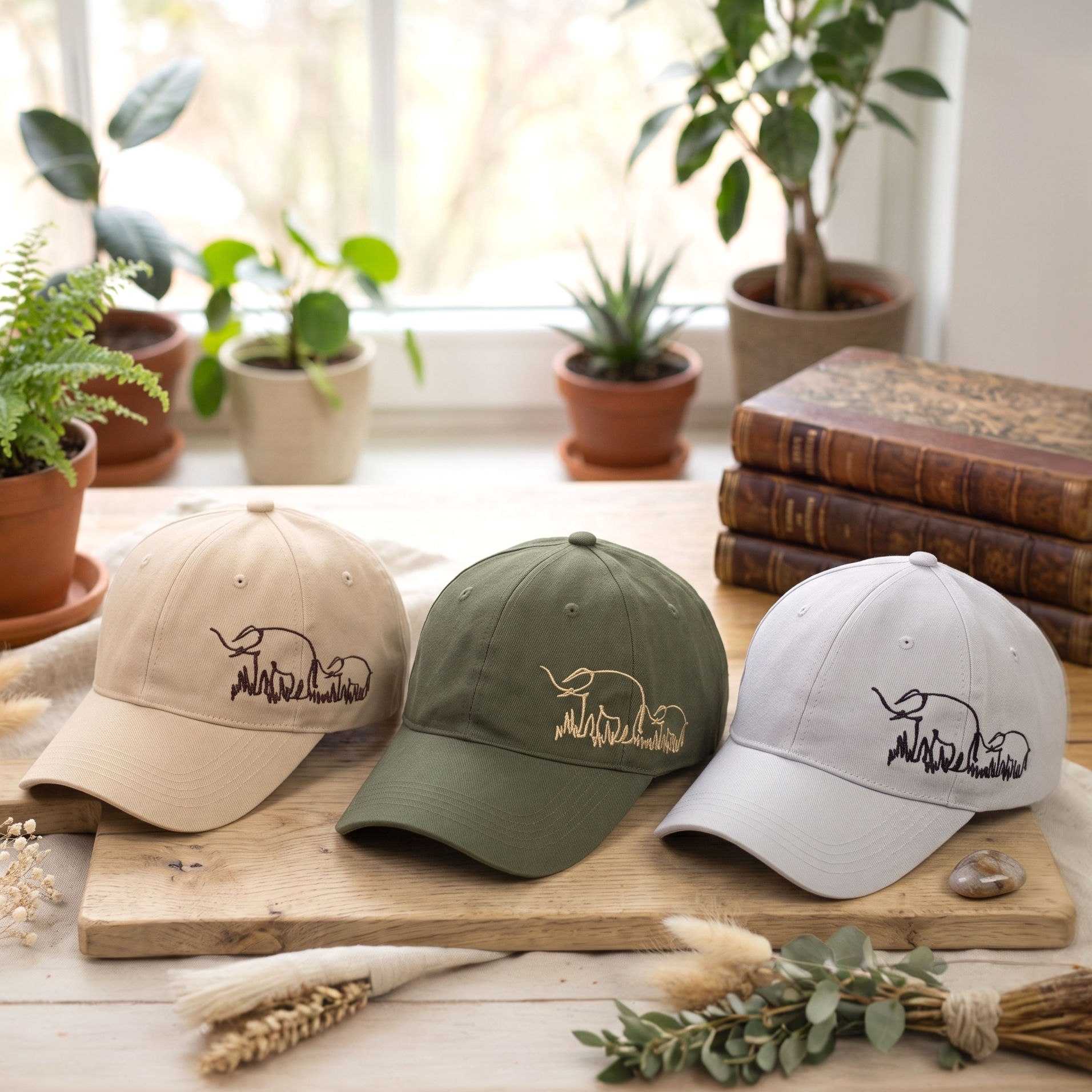 Embroidered Cap - Elephant In Grass
