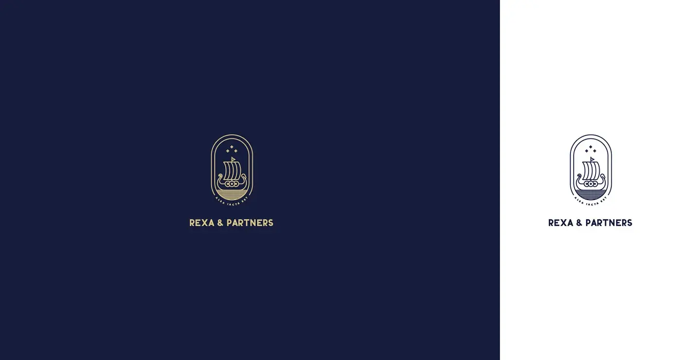 Provoco - firemná identita pre REXA & ROMAN PARTNERS - logo v zlatom a tmavo modrom prevedení