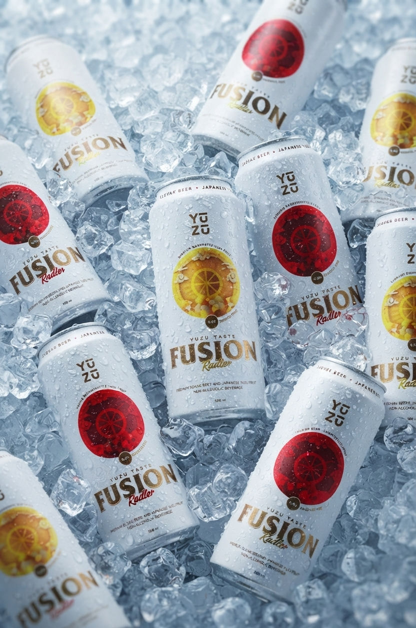 Produktový dizajn YUZU Fusion — vizualizácia plechovky v ľade