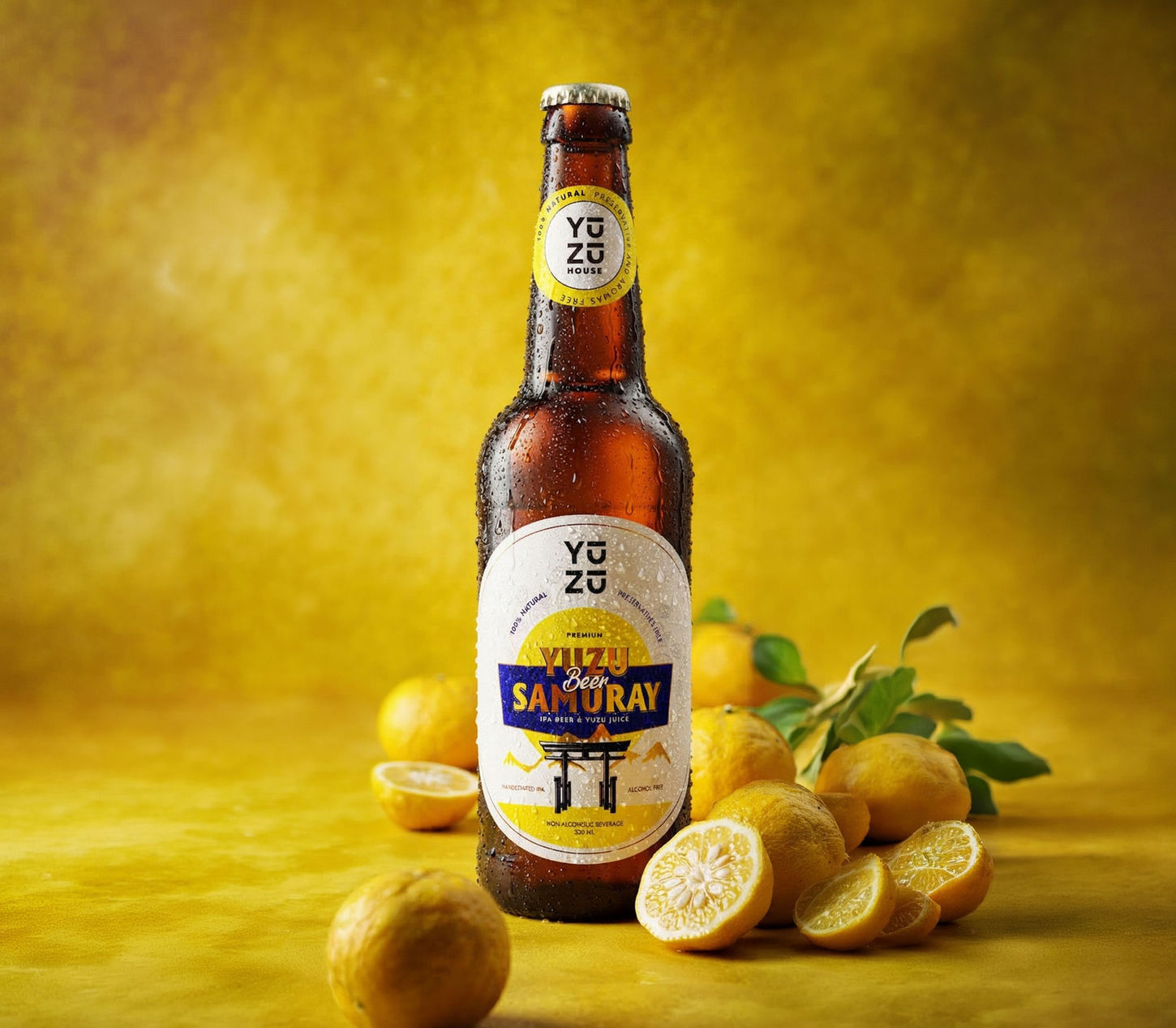 Obalový dizajn YUZU Fusion radler — 3D detail a vizuálizácia finálnej grafiky etikety
