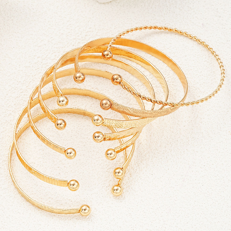 Thumbnail: 7-Piece Gold-Tone Heart & Cuff Bracelet Set