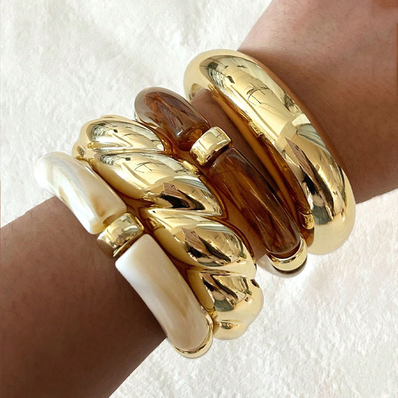 Thumbnail: Brown Resin & Gold Bangle Set