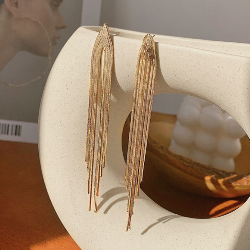 Gold Tone Chain Tassel Dangle Earrings