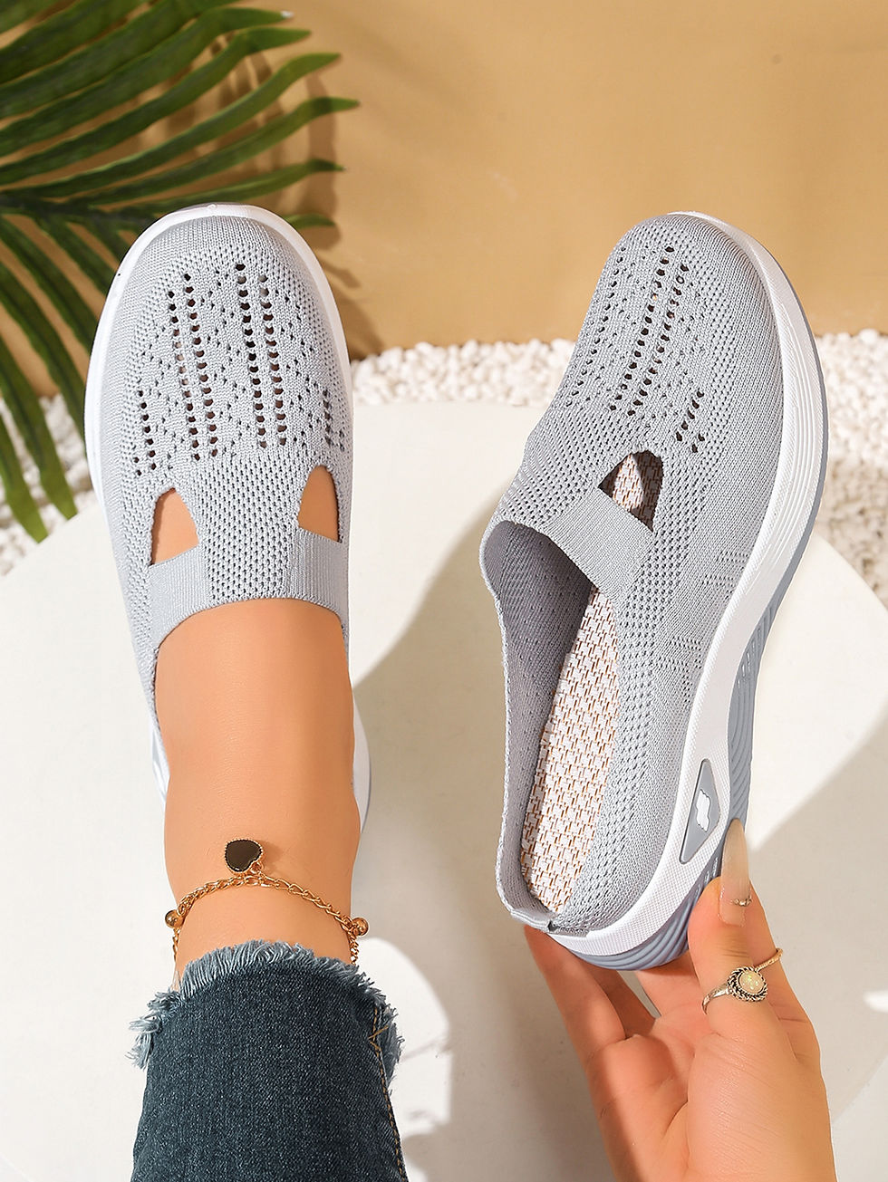 Thumbnail: Mila Cotton Mesh Comfort Mules