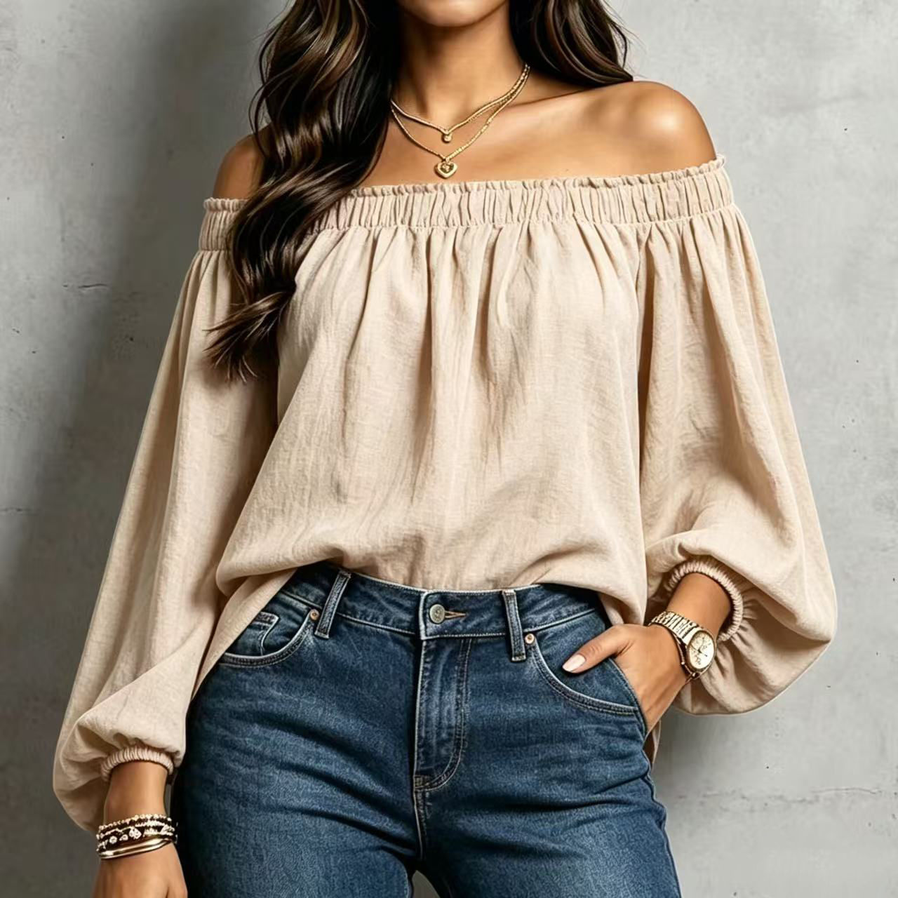 Aurelia Lantern-Sleeve Blouse