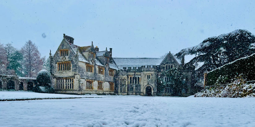 A wintery  day at Athelhampton in Dorset with snow on the ground