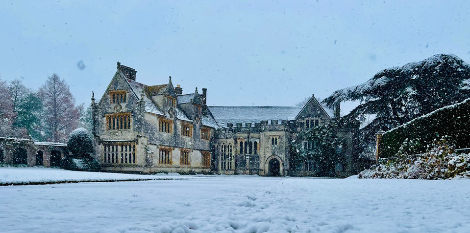A wintery  day at Athelhampton in Dorset with snow on the ground