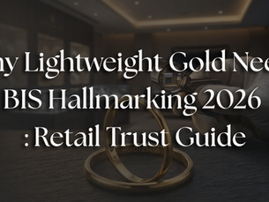 Banner showing lightweight gold rings with BIS hallmark 916 stamp and HUID code being inspected for BIS hallmarking 2026 retail trust guide