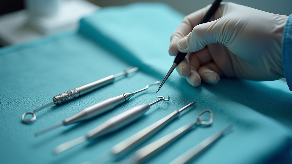 Close-up view of sterile permanent makeup tools arranged neatly