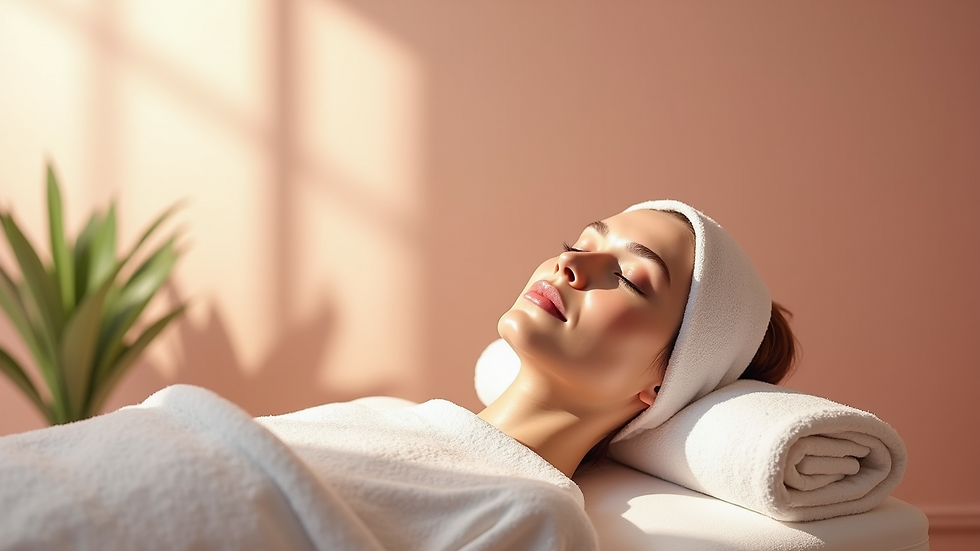 Eye-level view of a tranquil facial treatment room with soothing colors