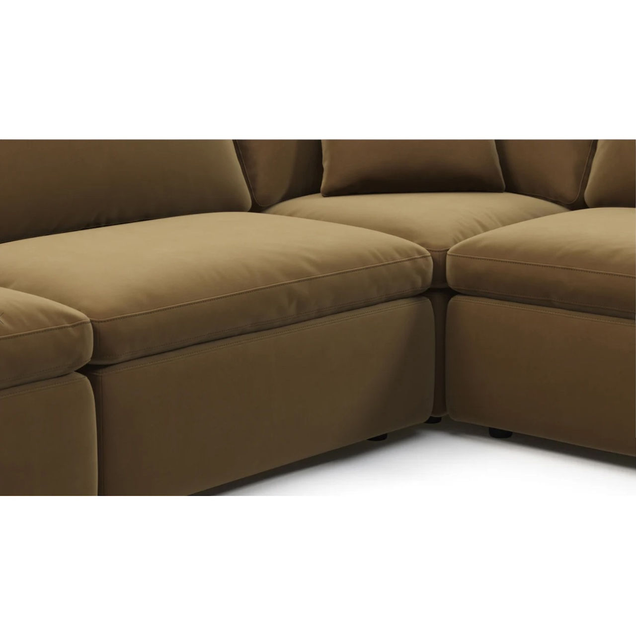 Close-up view of a brown modular sectional sofa with Strips Sofa.