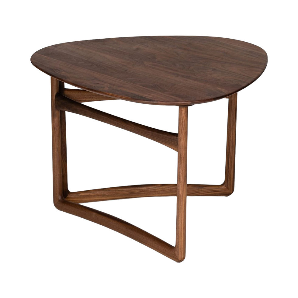 Wooden coffee table with a unique triangular shape Nue Modern design.