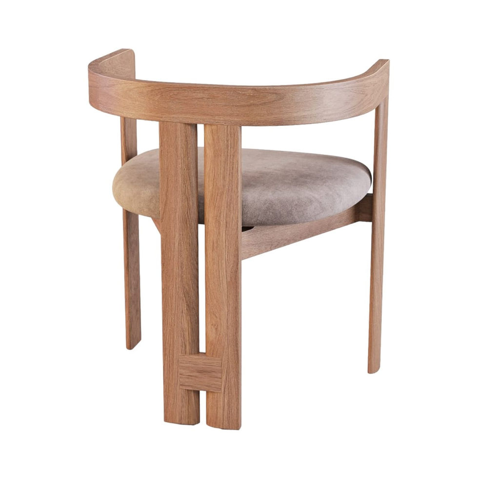 Wooden chair with curved back and beige cushion on white background.