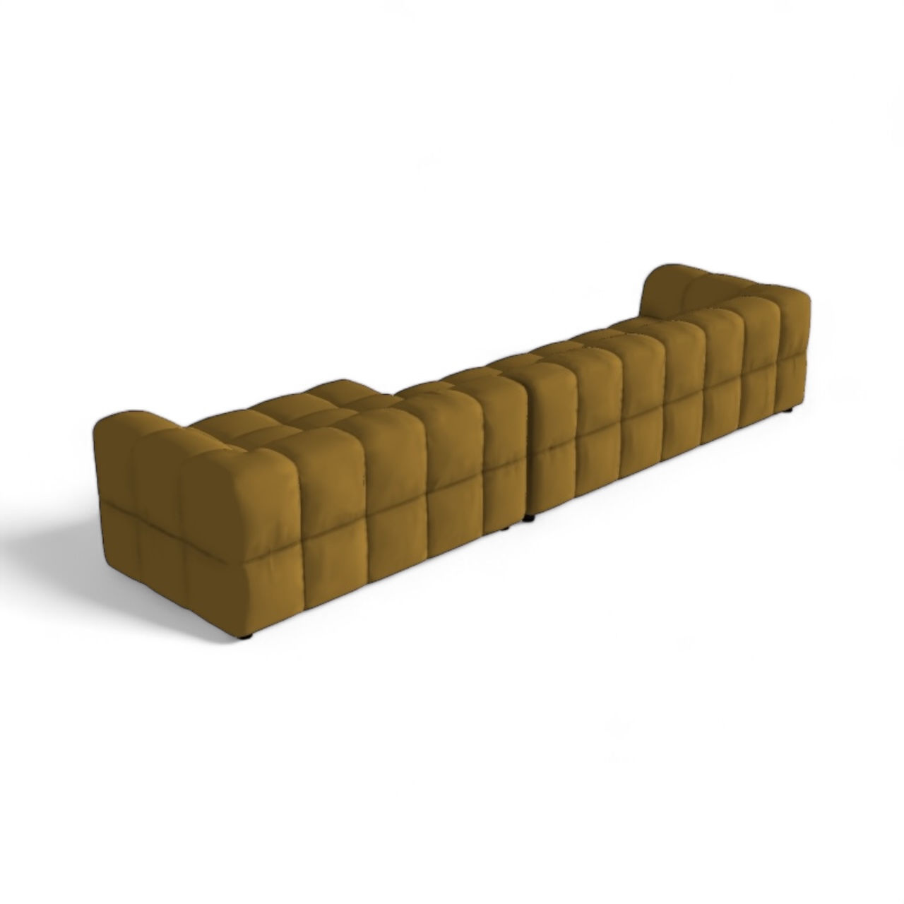 Mustard-colored modern sofa on white background, Strips Sofa, for home decor.
