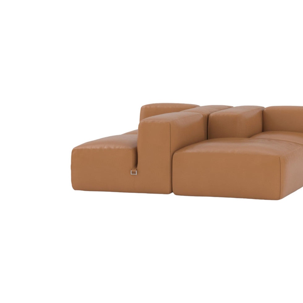 Modular brown leather sofa, modern design, perfect for comfortable lounging.