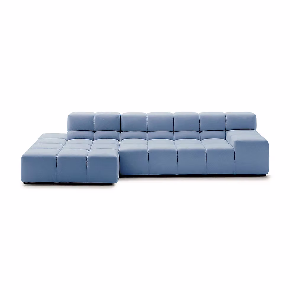 Blue sectional sofa isolated on white background, Nue Modern furniture design.