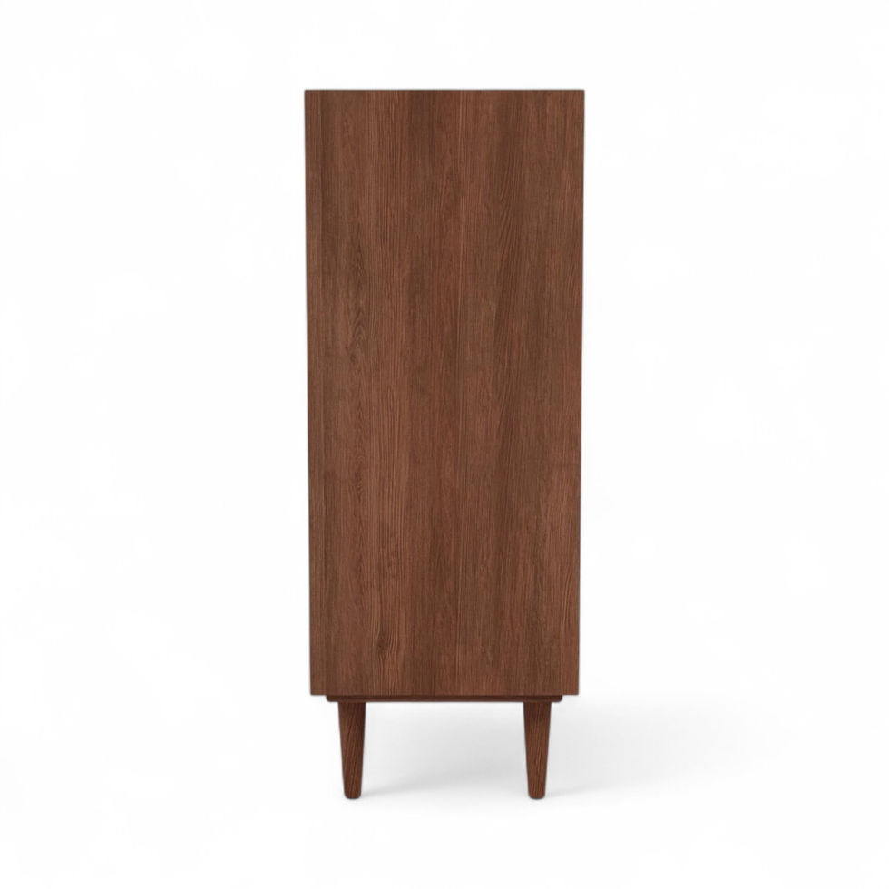 Wooden brown cabinet with four legs, product shot on white background.