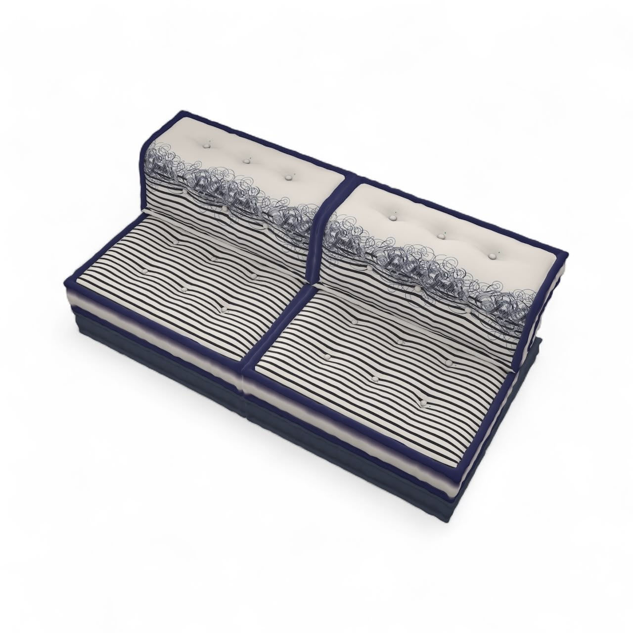 Modern two-seater sofa with striped cushions and patterned backrest detail Nue Modern