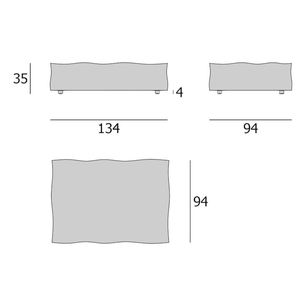 Line drawing of sofa dimensions in centimeters