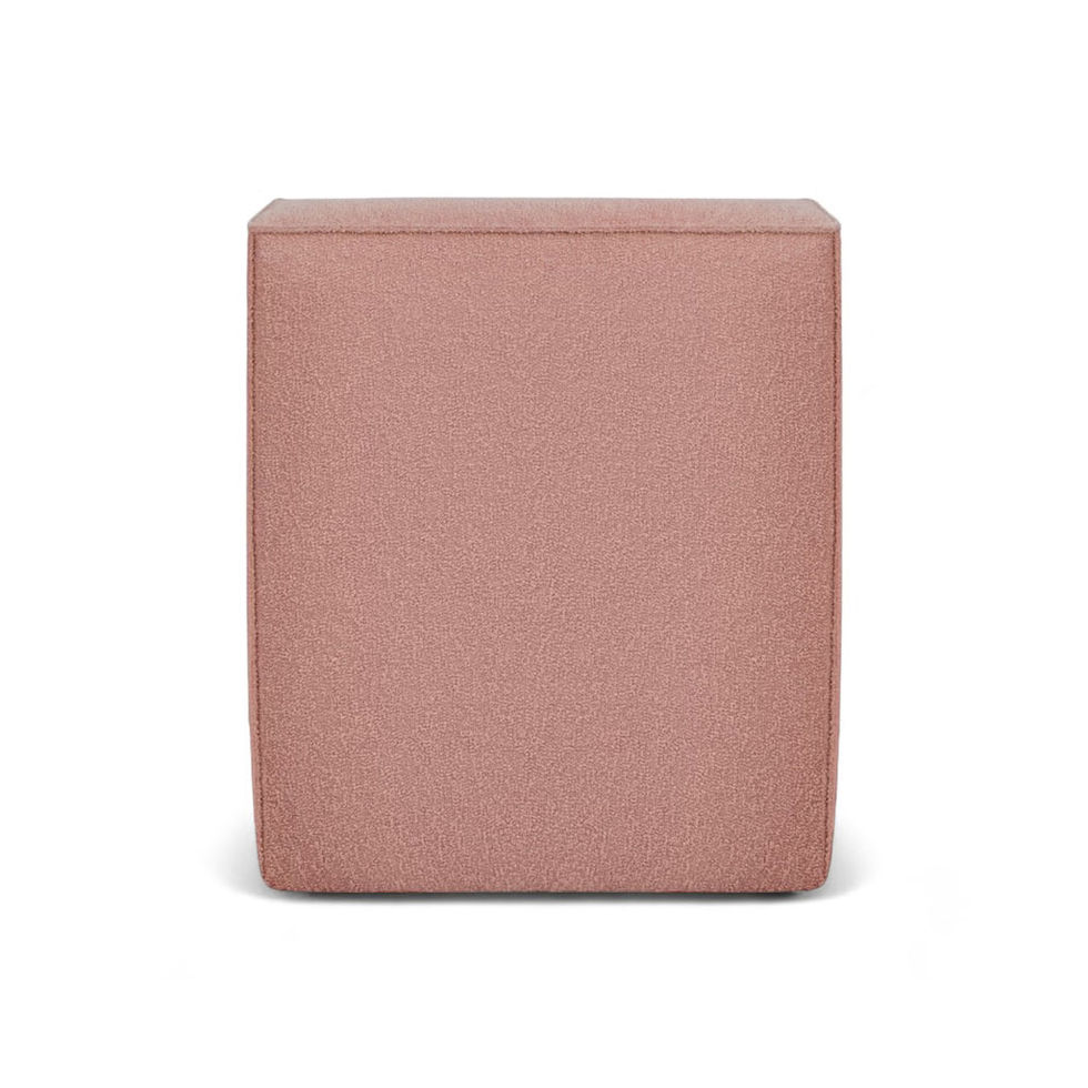 Pink cube-shaped ottoman, XS Seat Module, modern furniture design, Nue Modern.