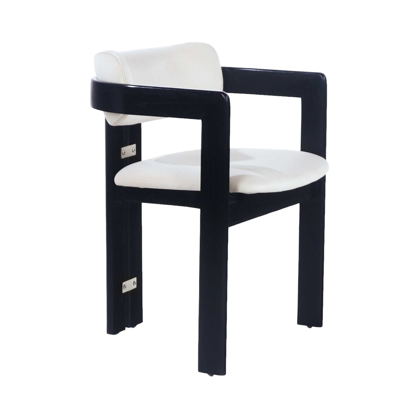 Modern black chair with white cushion and armrests, Nue Modern design.