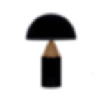 Black and gold modern table lamp on white background, minimalist design.