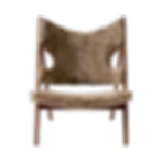 Brown wooden chair with sheepskin seat and back, Tre 3 Dining Chair