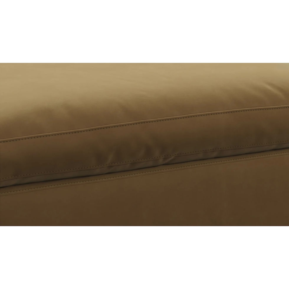 Close-up view of a brown couch seat, showcasing texture and design detail.