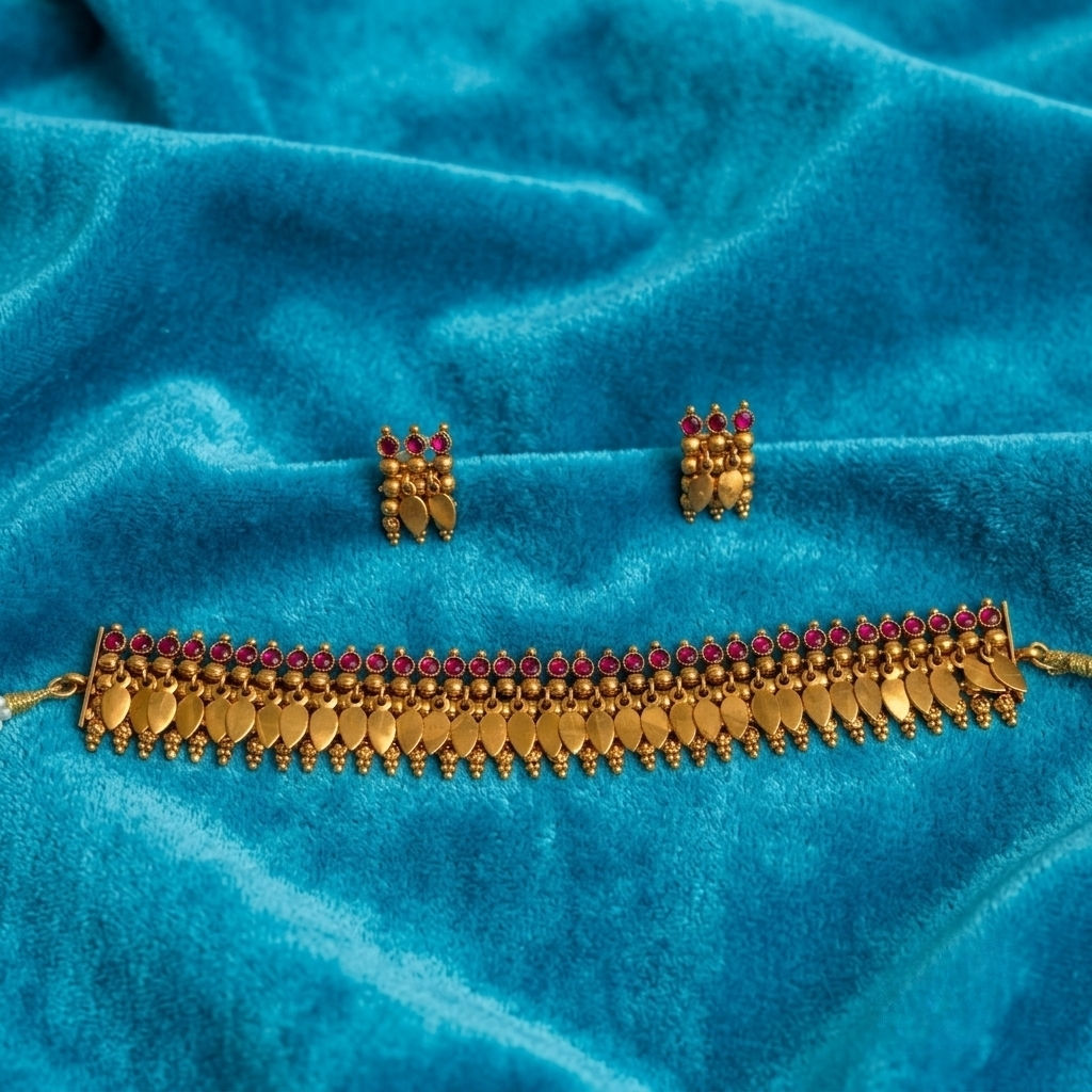 Ruby pink Elakkathali Choker Set pdr126