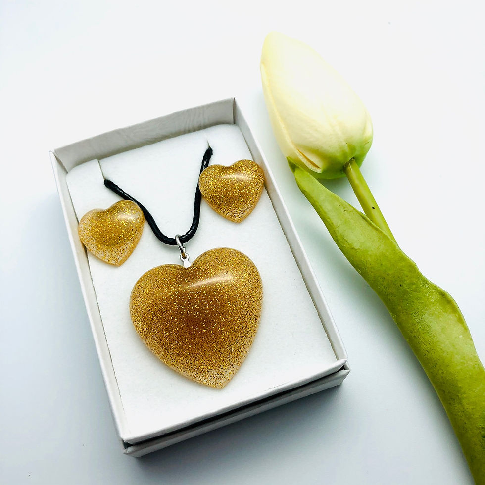 Thumbnail: Heart Glitter Pendant and Stud Earring Resin set