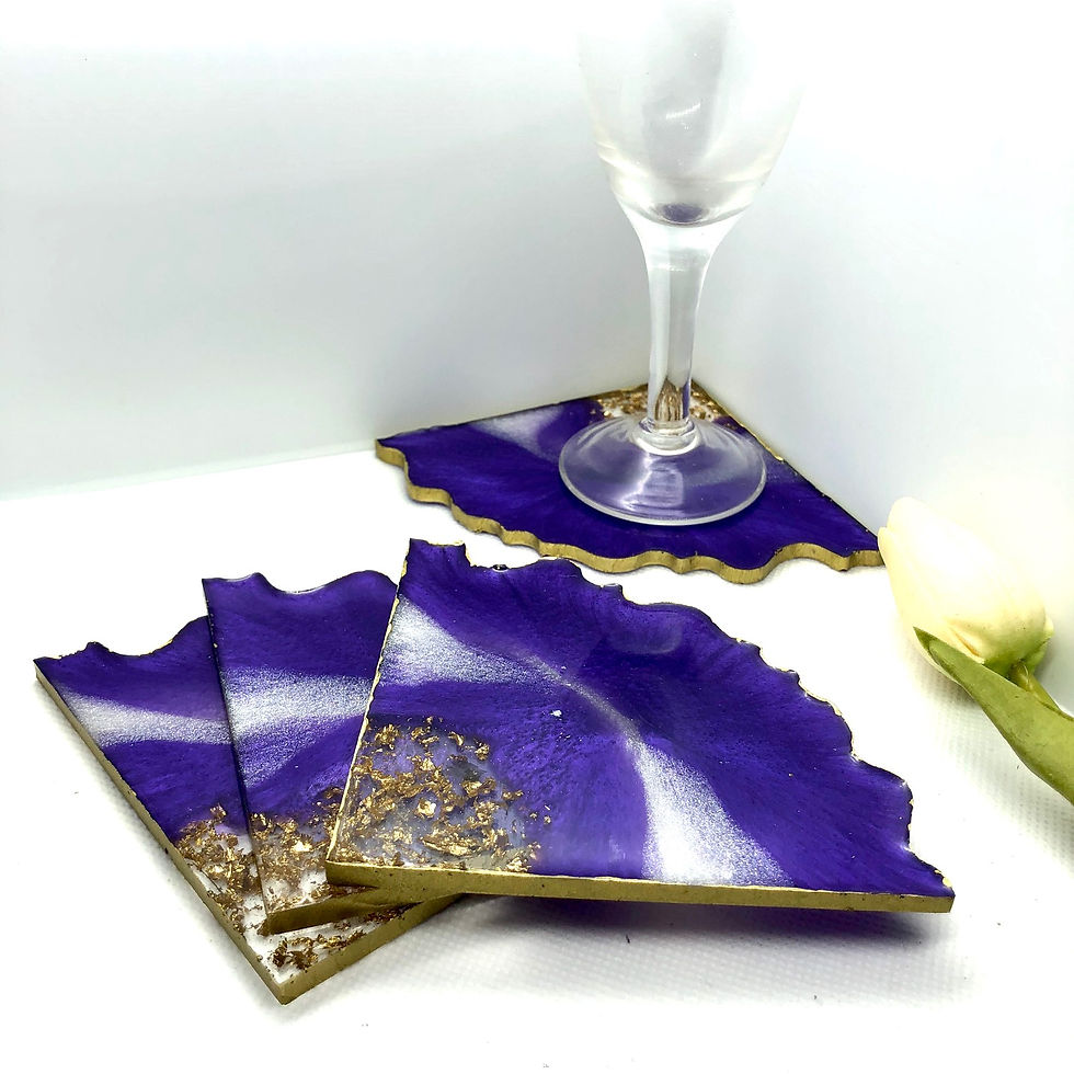 Resin Triangle 4 Coaster Set - Purple/white/gold