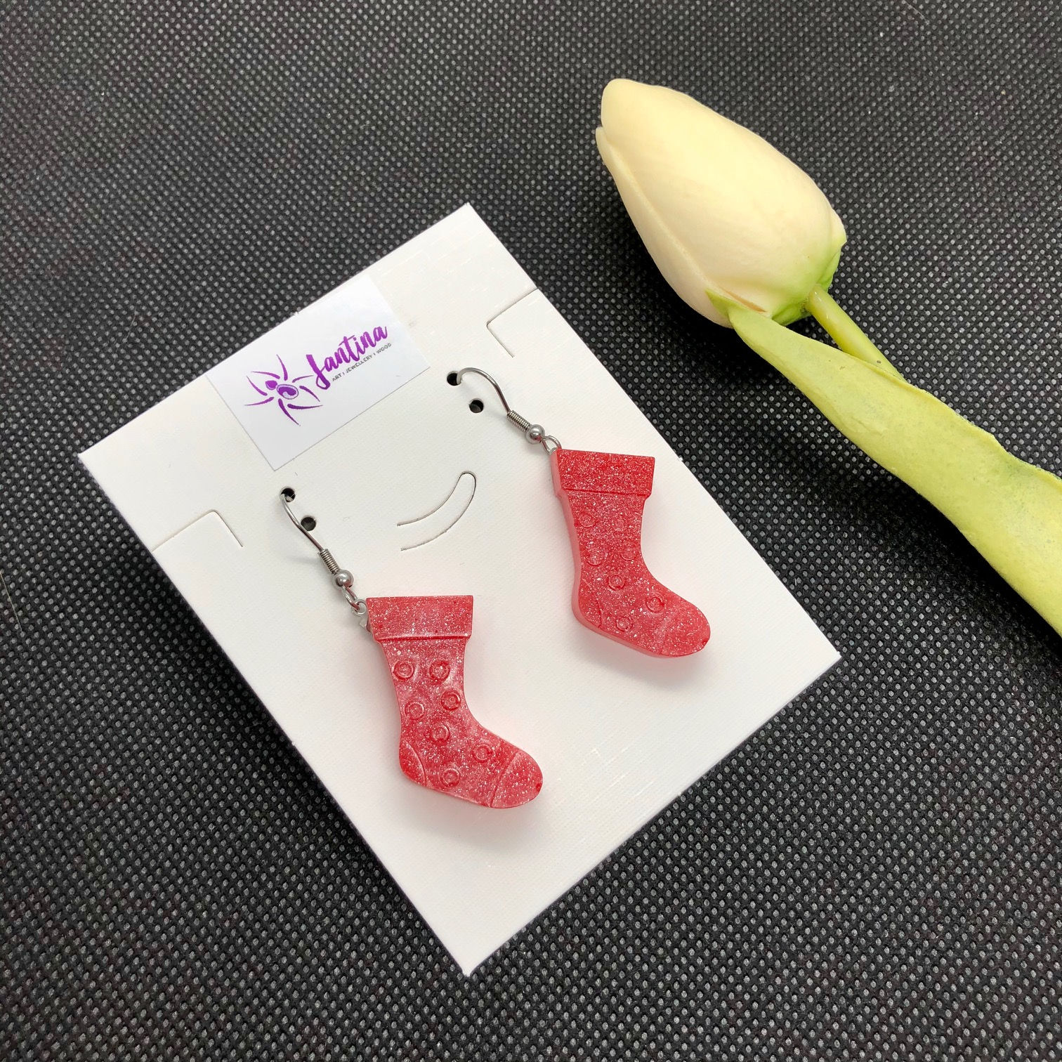 Red Shimmer Christmas Stocking Earrings