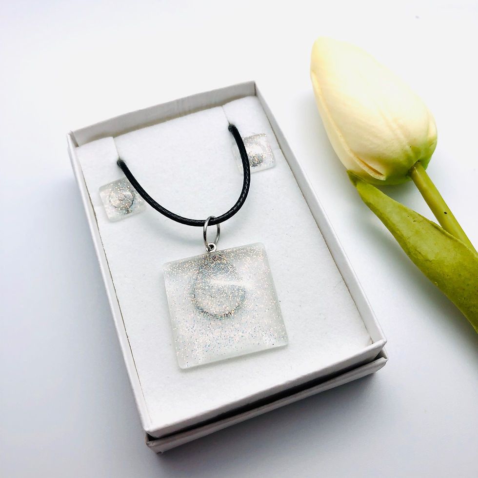 Thumbnail: Tiny Square Stud Earring and Glitter Pendant and Resin set