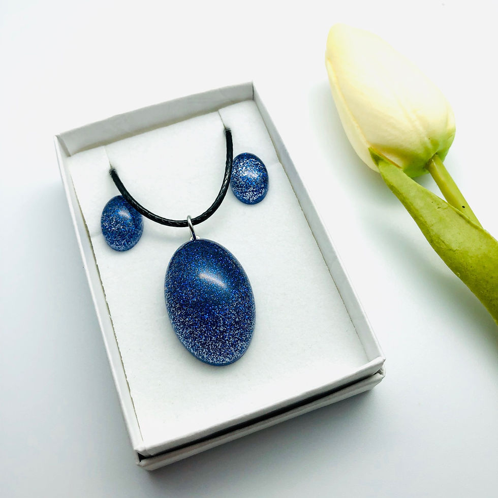Thumbnail: Large Oval Glitter Pendant and Stud Earring Resin set