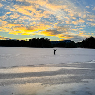 Mew lake campground at sunset in winter