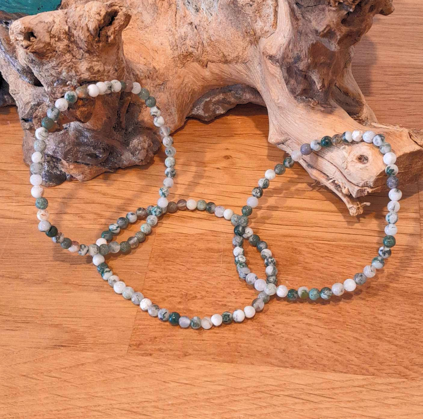 Baumachat Armband, Mut & Gelassenheit, 4mm Perlen